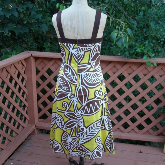 🌞🏝 New size 8 Summer Dress Bold Yellow and Brown Tropical print - Picture 9 of 11